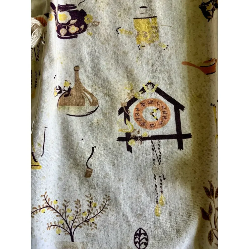 Vintage 50s Half Apron Novelty Kitchen Print Kitsch Attached Hand Towel Cotton